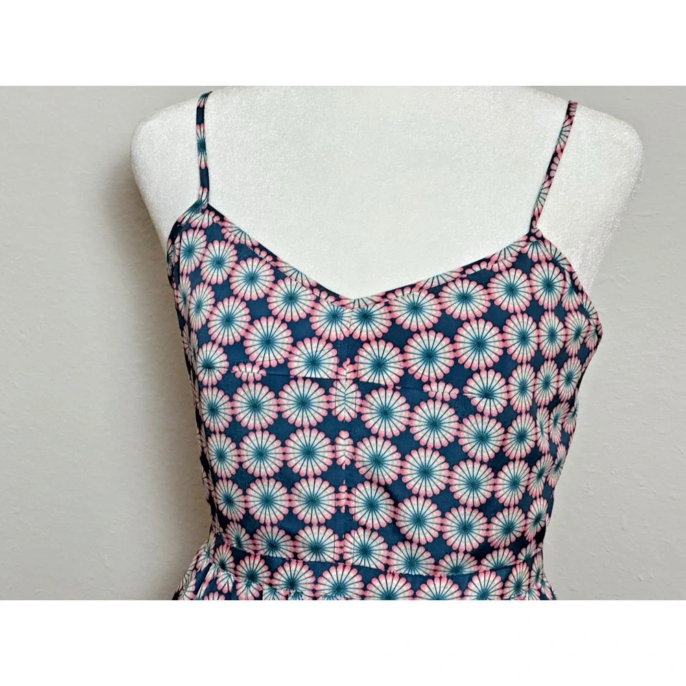 J Crew Print Seaside Pink Blue‎ Spaghetti Strap Cocktail Party Dress Size (2)